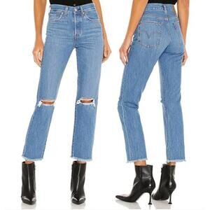 Levi's Wedgie Straight Premium Big E Raw Hem Ripped Jeans 25 NWOT